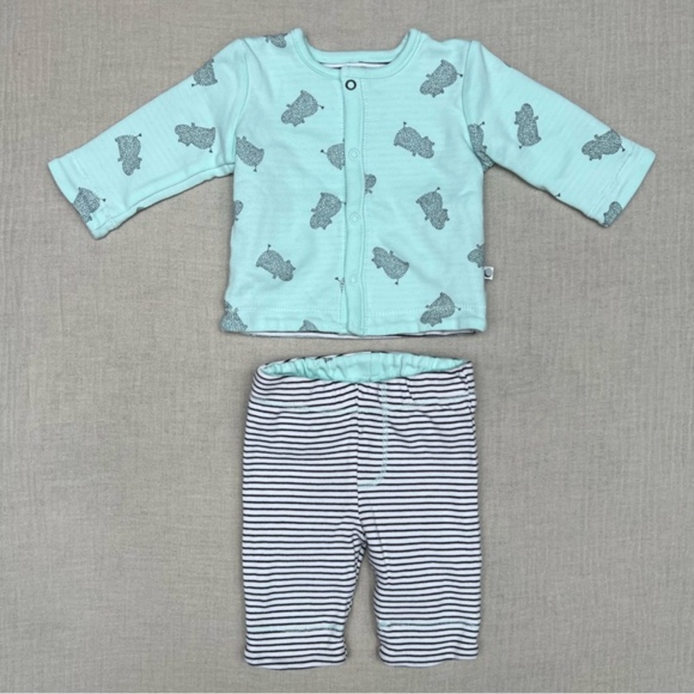 Petit Lem reversible cardigan and pant newborn set
